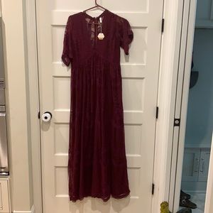 Pink Blush lace maxi dress.